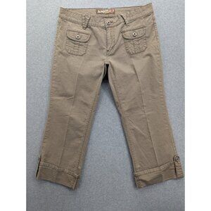 Angels Jeans Capri Pants Womens SZ 11 Beige Flap Pocket Cuffs flat Front Ripstop